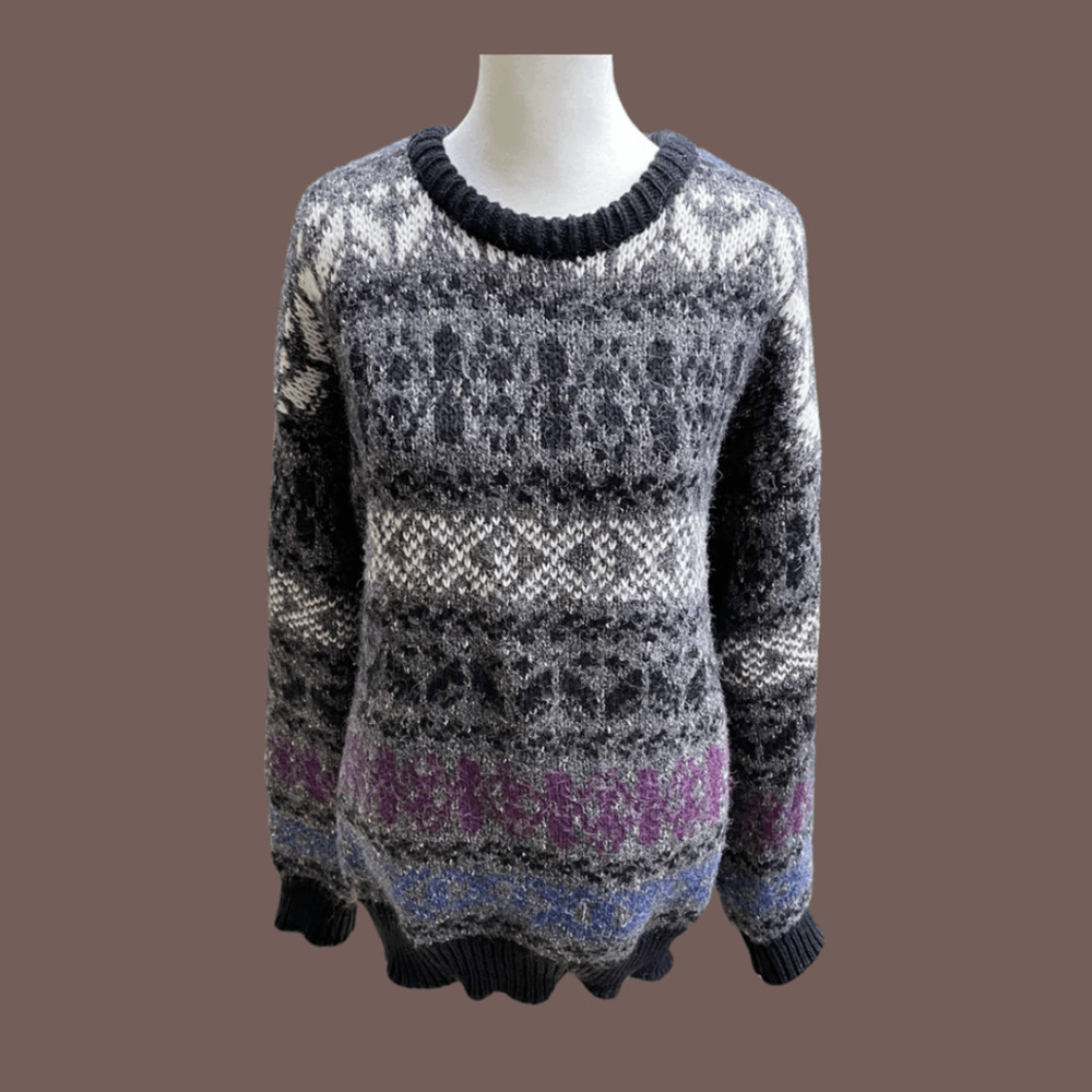River Trader Wool Blend Sweater | Gray Fair Isle | Size XL | Vintage
